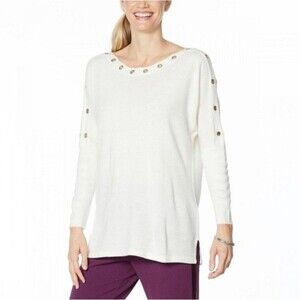 NWT Antthony Women's Dolman Sleeve Cream Grommet Cutout Sweater-Size Medium